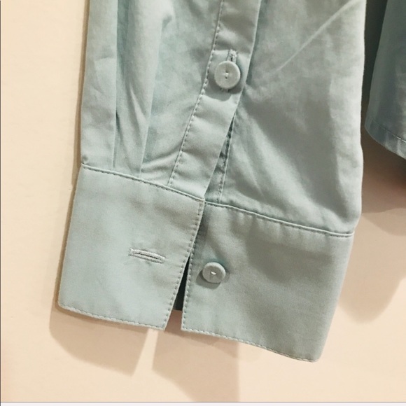 Talbots Blue Stretch Poplin Ruffles Button Down - Picture 5 of 6